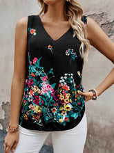 EMERY ROSE Women's V-Neck Floral Printed Sleeveless Shirt, Summer